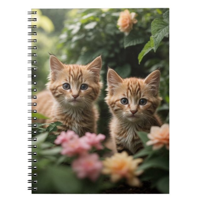 Cuaderno Dos Ginger Gatitos Explorando Un Jardín Exuberante (Frente)