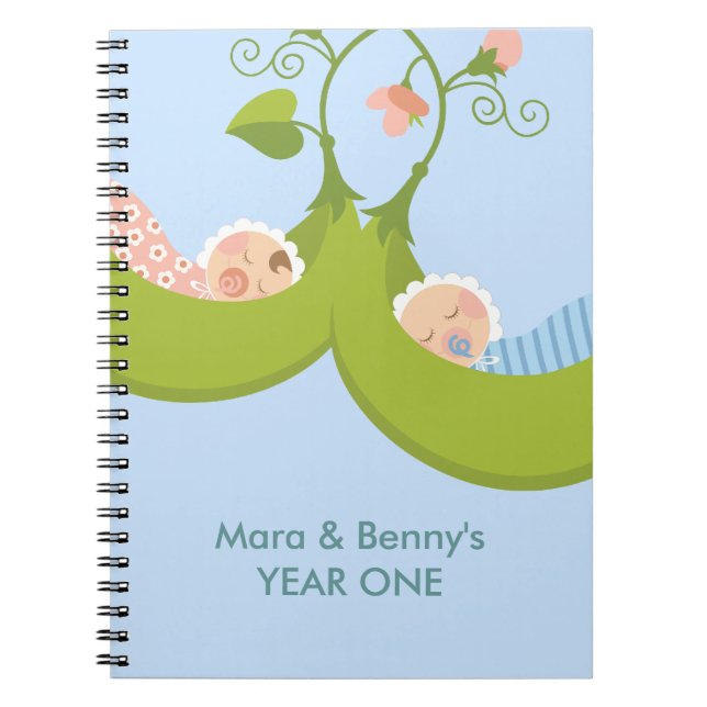 Cuaderno Dos guisantes en un niño de popa Chica gemelos en  (Frente)