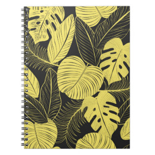 Cuaderno Dos hojas tropicales de color amarillo blanco sin 