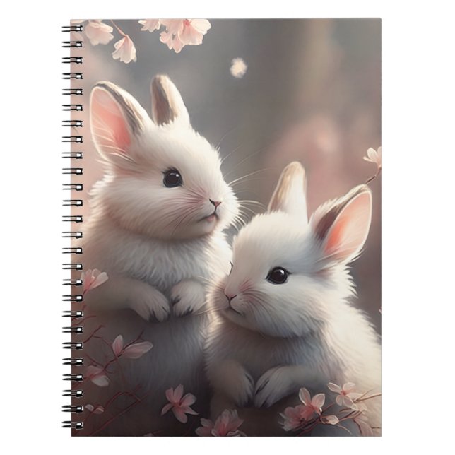 Cuaderno Dos lindos conejos con bloc de notas de foto espir (Frente)