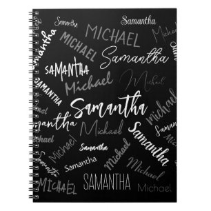 Cuaderno Dos nombres pareja patrón monograma blanco negro