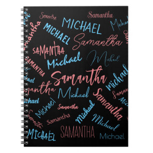 Cuaderno Dos nombres parejas patrón monograma azul claro ro