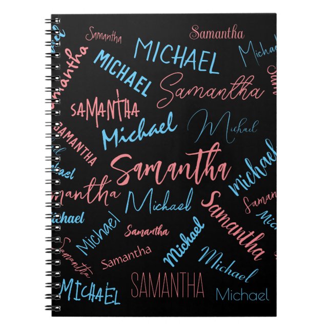 Cuaderno Dos nombres parejas patrón monograma azul claro ro (Frente)