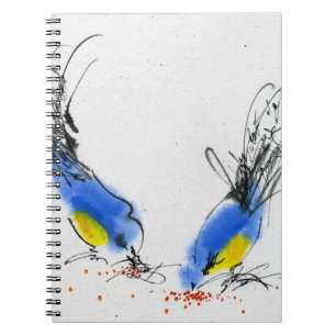 Cuaderno Dos pequeños titmouses que picotean el grano.