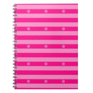 Cuaderno Dos tonos de rayas y flores rosadas brillantes