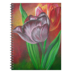 Cuaderno Dos tulipanes contra fondo rojo