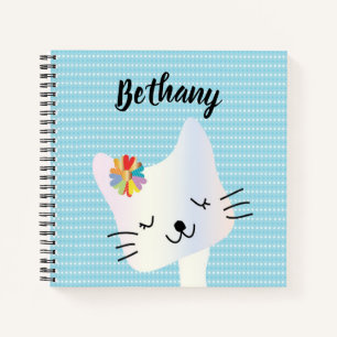 Cuaderno Dotty de gato y flores lindo personalizado