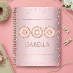 Cuaderno Doughnuts de purpurina de oro rosa nombre moderno