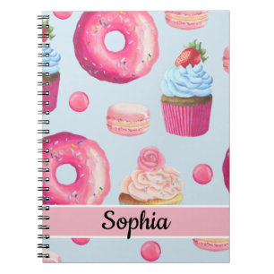 Cuaderno Doughnuts y Cupcakes Rosa Brillante sobre Azul Beb