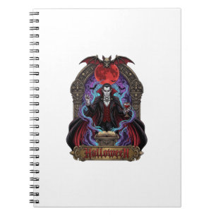 Cuaderno Drácula de Halloween Luna Roja Murciélagos Calaver