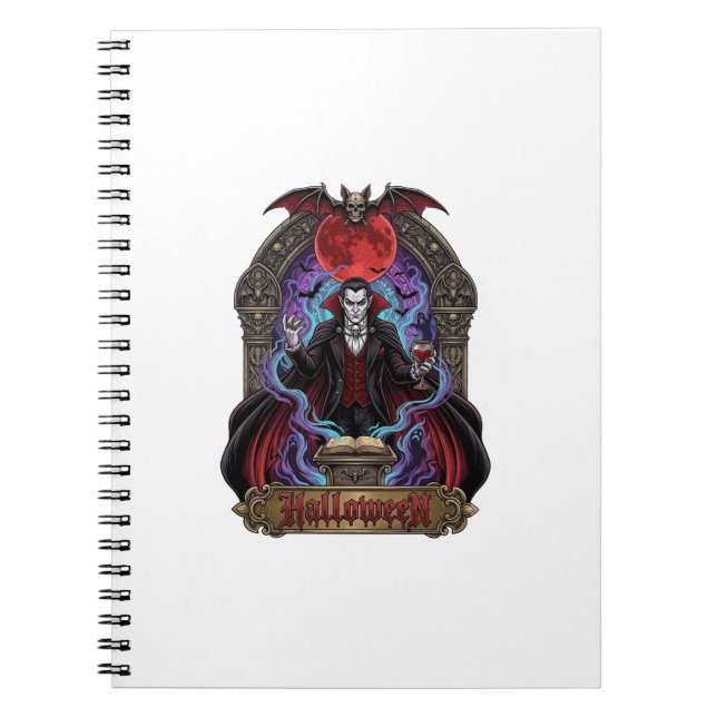 Cuaderno Drácula de Halloween Luna Roja Murciélagos Calaver (Frente)