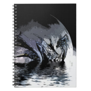 Cuaderno Dragón azul y Ilustracion lunar  