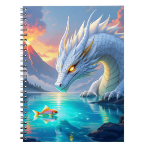 Cuaderno Dragón blanco surrealista y pescado de oro