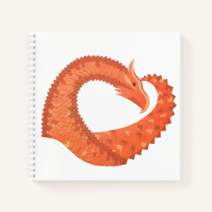Cuaderno dragón cardíaco naranja sobre blanco