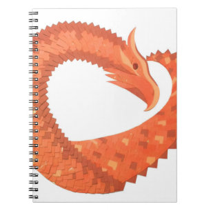 Cuaderno dragón cardíaco naranja sobre blanco