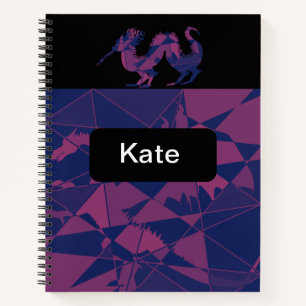 Cuaderno dragón chino rojo azul destrozado