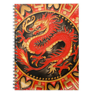 Cuaderno Dragón chino tradicional de oro rojo