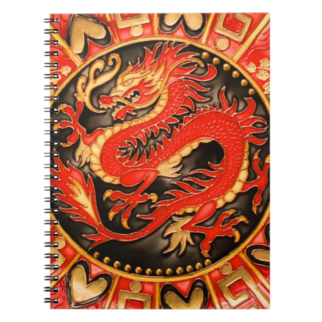 Cuaderno Dragón chino tradicional de oro rojo (Frente)