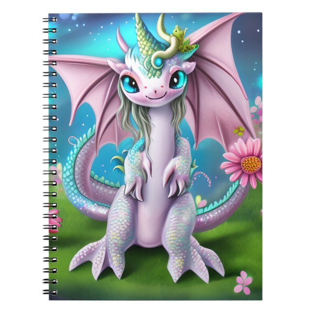Cuaderno Dragón de bebé sonriente con flores (Frente)