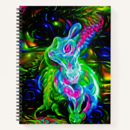 Cuaderno Dragón de conejo psicodélico en la fantasía neón