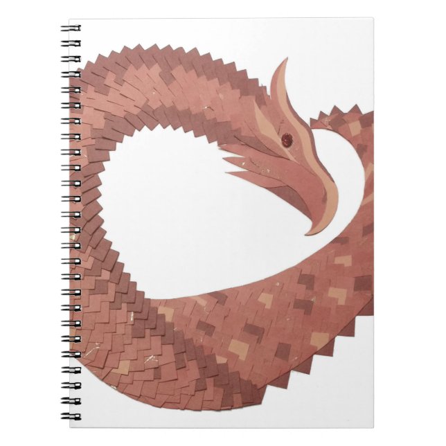 Cuaderno Dragón de corazón marrón sobre blanco (Frente)