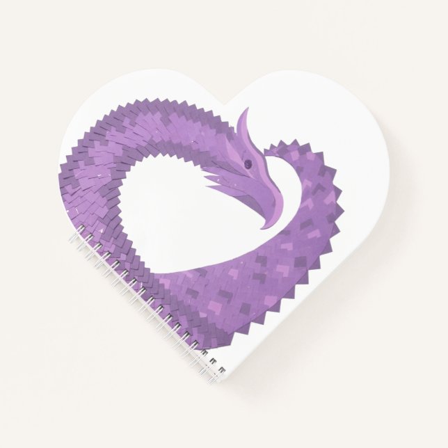 Cuaderno Dragón de corazón morado de lavanda en blanco (Anverso)