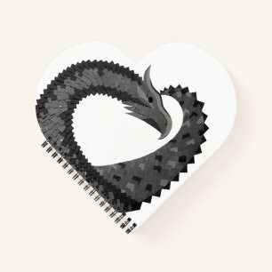 Cuaderno Dragón de corazón negro sobre blanco