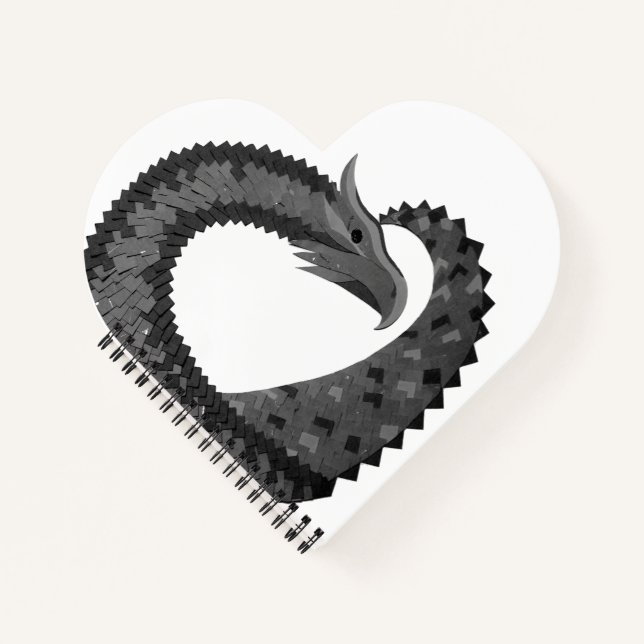 Cuaderno Dragón de corazón negro sobre blanco (Anverso)