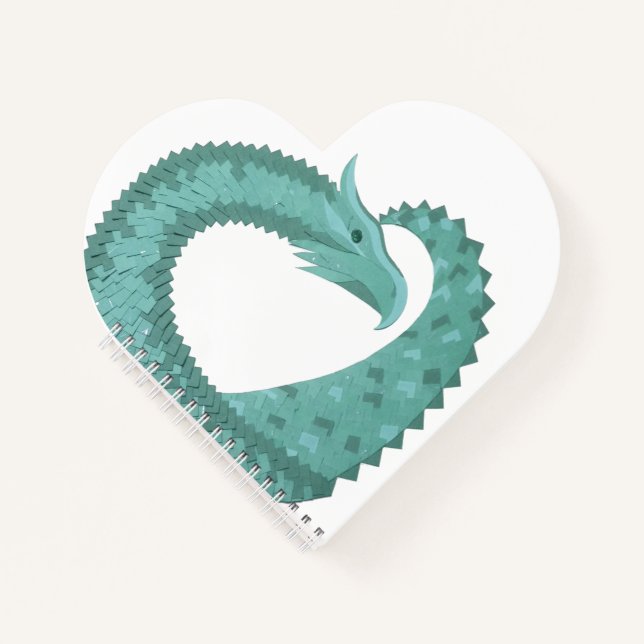 Cuaderno Dragón de corazón verde sabio sobre blanco (Anverso)