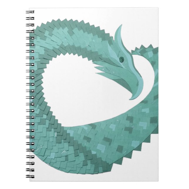Cuaderno Dragón de corazón verde sabio sobre blanco (Frente)