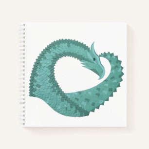 Cuaderno Dragón de corazón verde sabio sobre blanco