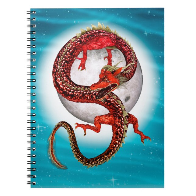 Cuaderno Dragón de Luna Roja Arte de Fantasía Celestial (Frente)