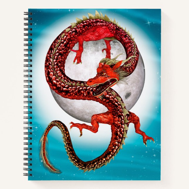 Cuaderno Dragón de Luna Roja Arte de Fantasía Celestial (Anverso)