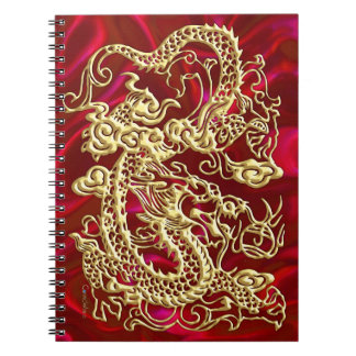 Cuaderno Dragón de Oro Repujado sobre Impresión de Satén Ro