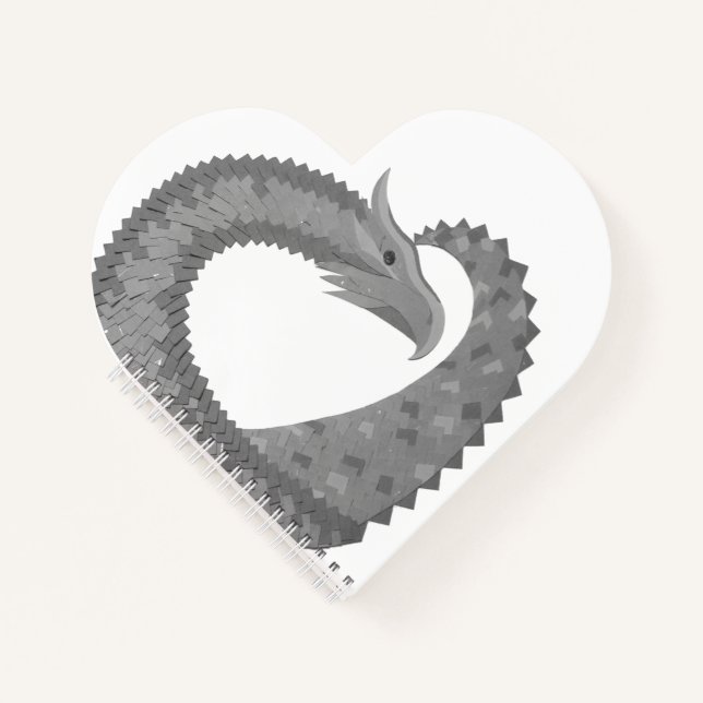 Cuaderno Dragón del corazón gris sobre blanco (Anverso)