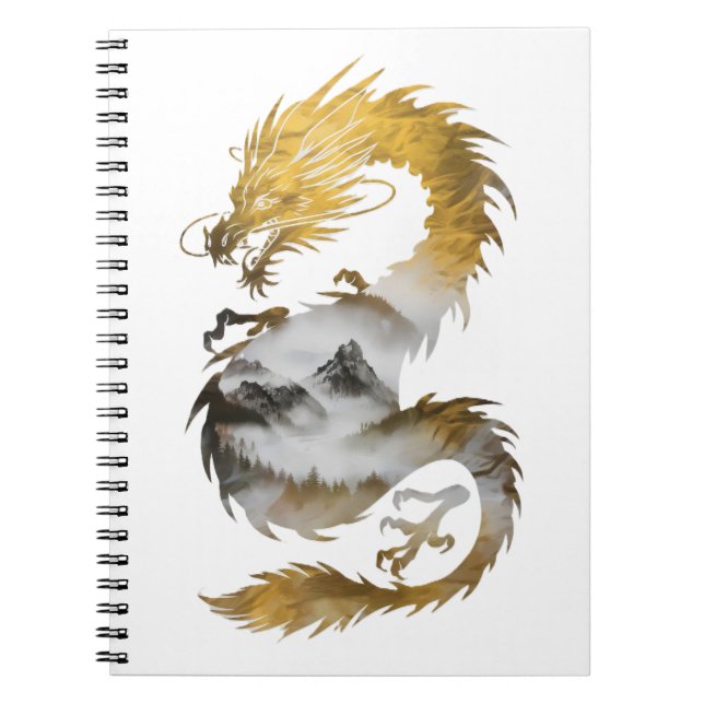 Cuaderno Dragón dorado Nebula elegancia mística (Frente)