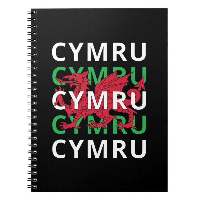 Cuaderno Dragón galés rojo Cymru repitiendo el texto raíces (Frente)