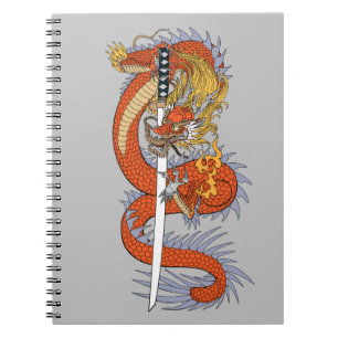 Cuaderno Dragón japonés con la espada katana T-Shirt 