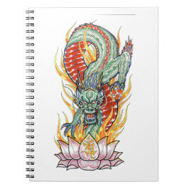 Cuaderno Dragón japonés y flores del Lotus