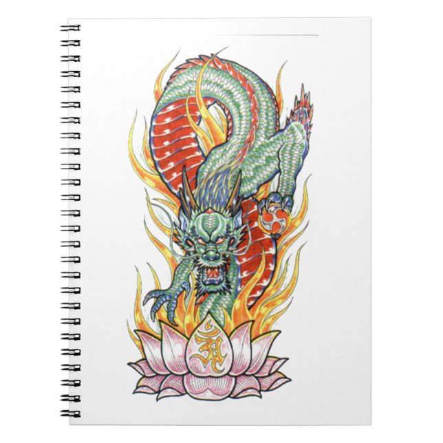 Cuaderno Dragón japonés y flores del Lotus (Frente)