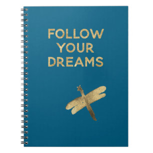 Cuaderno Dragón Libélula Azul Dorada Sigue Tus Sueños