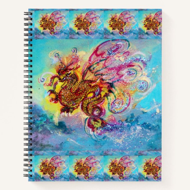 Cuaderno DRAGÓN MARÍTIMO ENTRE ONDAS Fantasía Azul rosado (Anverso)