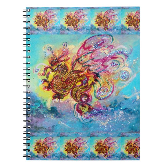 Cuaderno DRAGÓN MARÍTIMO ENTRE ONDAS Fantasía Azul rosado (Frente)