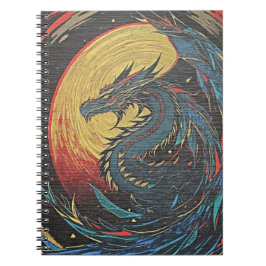 Cuaderno Dragón mítico del sol en xilografía