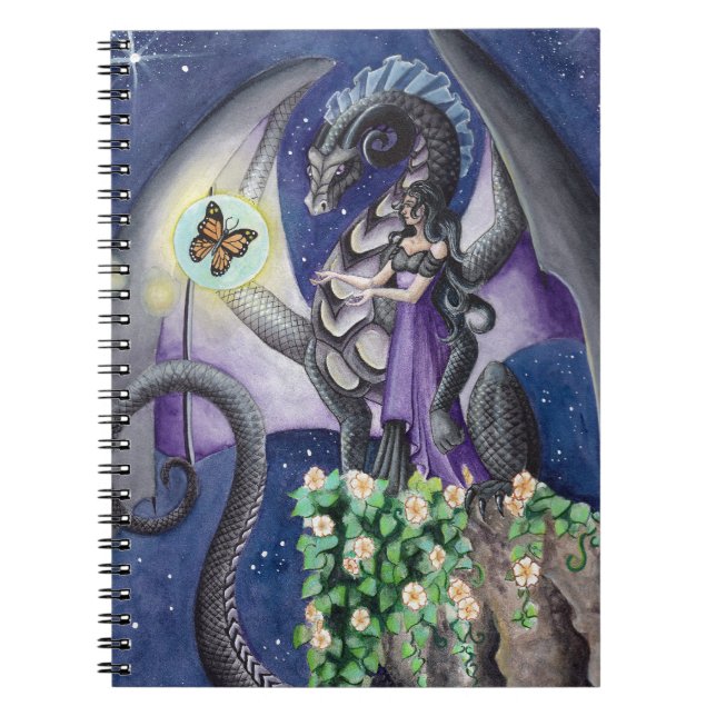 Cuaderno Dragón negro con arte del dragón de la mariposa (Frente)