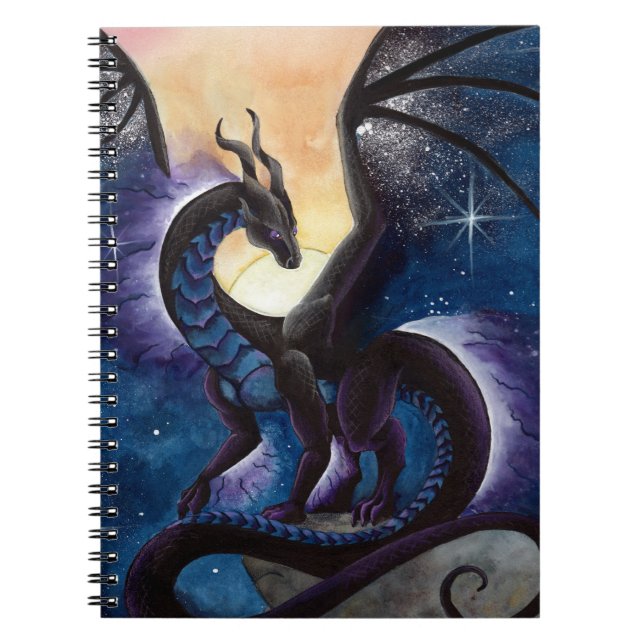 Cuaderno Dragón negro con el cielo nocturno de Carla Morrow (Frente)