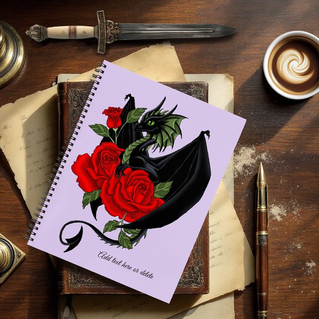 Cuaderno Dragón Negro Místico Rosas Rojas Lavanda Gótico (Subido por el creador)