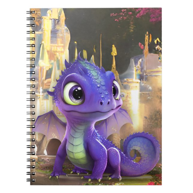 Cuaderno Dragón Púrpura Bebé Y Castillo Medieval De Fantasí (Frente)