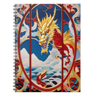 Cuaderno Dragón respirador de fuego oro y rojo
