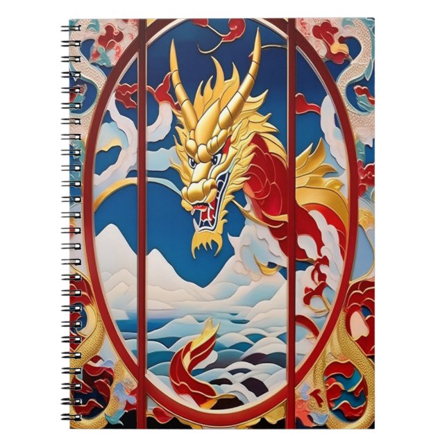 Cuaderno Dragón respirador de fuego oro y rojo (Frente)